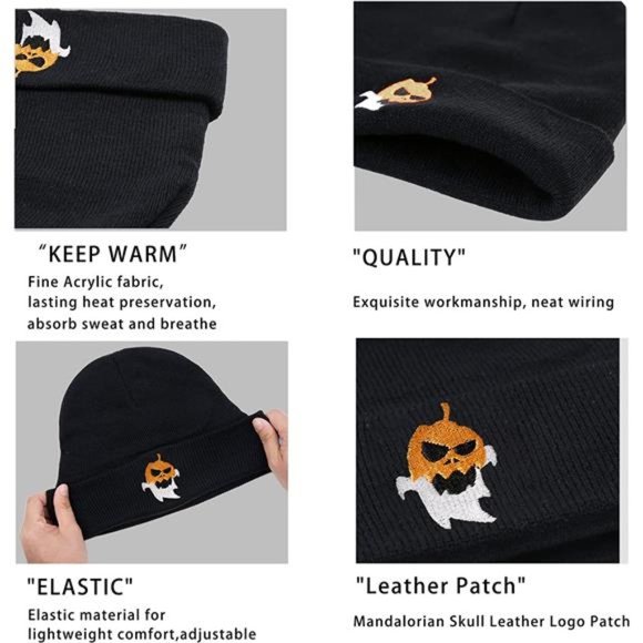Warm Cuffed Beanie Hats for Men Women Skull Leather Patch Hat Soft Ski Knit hat main image 6